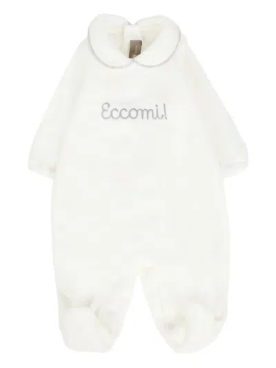 Little Bear Collar-detail Babygrow In White