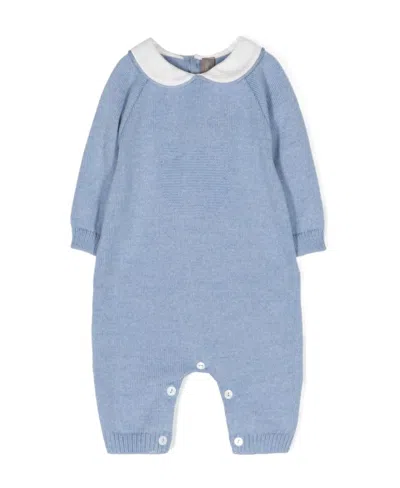 Little Bear Contrast-collar Knitted Romper In Blue