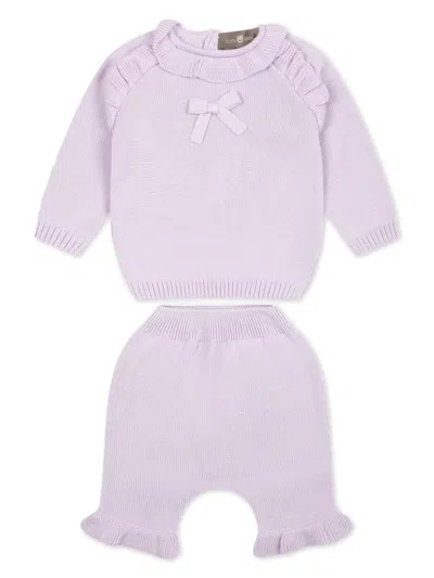 Little Bear Babies' Cotton Knitted Trousers Set In Purple