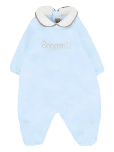 Little Bear Embellished-collar Babygrow In Blue