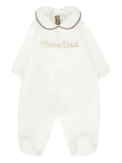 Little Bear Embroidered-collar Long-sleeves Babygrow In White