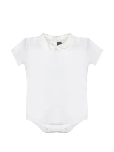 Little Bear Babies' Embroidered-logo Peter Pan-collar Body In White