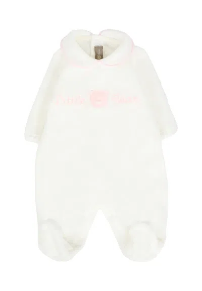 Little Bear Ivory Babygrow For Baby Girl With Bear In White