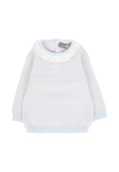 Little Bear Light Blue Sweater For Baby Girl In White