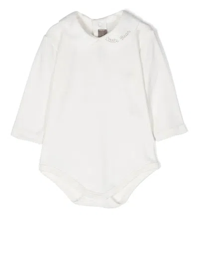 Little Bear Babies' Logo-embroidered Long-sleeve Body In White