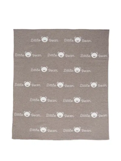 Little Bear Logo Wool Blanket In Brown