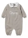 Little Bear Long-sleeve Collared Romper In Gray