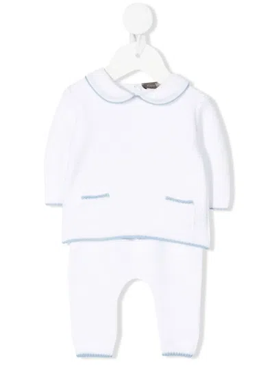 Little Bear Babies' Patch-pocket Knitted Tracksuit Set In White