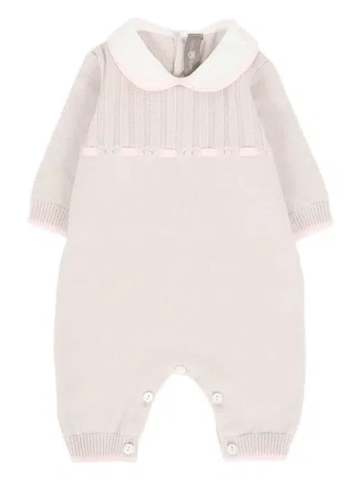 Little Bear Babies' Peter Pan-collar Knitted Romper In Gray