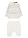 Little Bear Peter Pan-collar Striped Two-piece Set In White