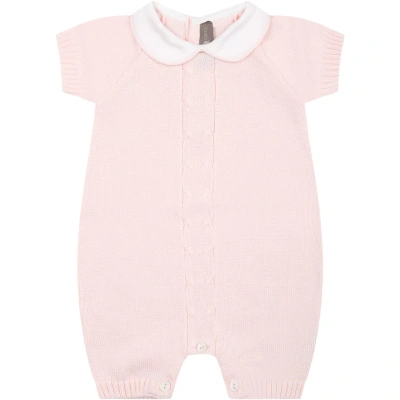 Little Bear Babies' 粗绞花针织棉连体衣 In Pink