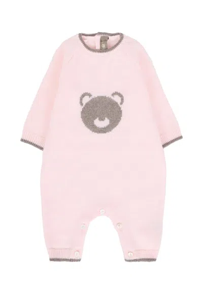 Little Bear Pink Romper For Baby Girl With Bear In Purple