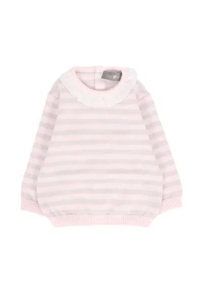 Little Bear Pink Sweater For Baby Girl In Multi