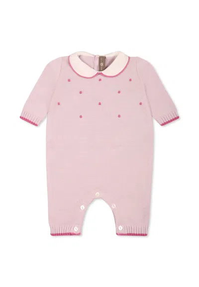 Little Bear Purple Babygrow For Baby Girl With Polka Dots In Violet