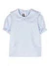Little Bear Ruffled-trim Short-sleeved Blouse In Blue
