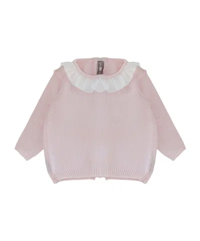 Little Bear Ruffled-collar Knitted Sweater In Nude