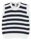 Little Bear Stripe-pattern Knitted Vest In Blue