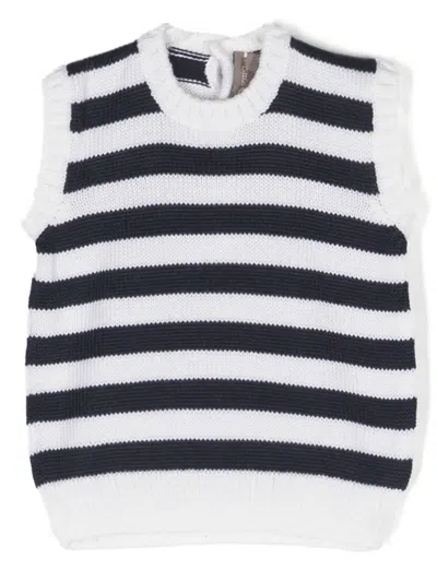 Little Bear Babies' Stripe-pattern Knitted Vest In Blue