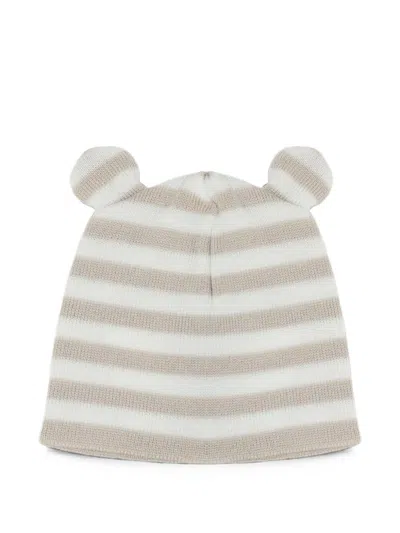 Little Bear Babies' Striped Ear-detail Beanie Hat In Neutrals