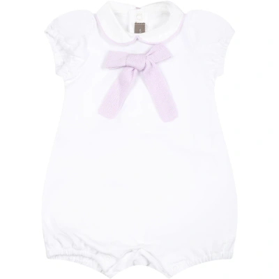 Little Bear White Romper For Baby Girl With Bow