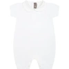 Little Bear Ruffle-trim Knitted Cotton Romper In White