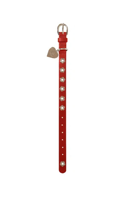 Little Beast Flower Power Leather Collar In Red