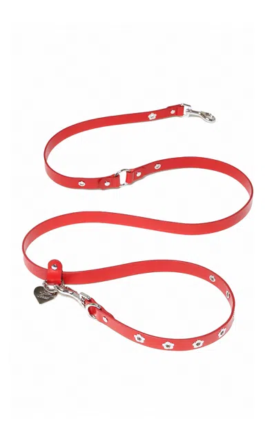 Little Beast Flower Power Leather Leash In Red