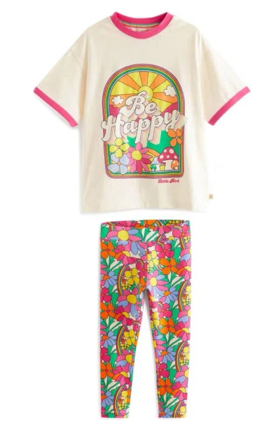 Little Bird Kids' Be Happy Cotton Graphic T-shirt & Leggings Set In Pink