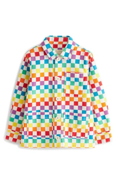 Little Bird Kids' Checkerboard Cotton Shirt Jacket In White Rainbow