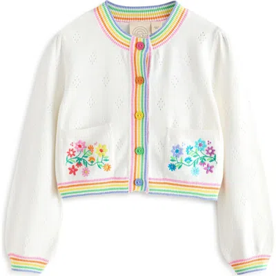 Little Bird Kids' Floral Embroidered Pointelle Cotton Cardigan In White