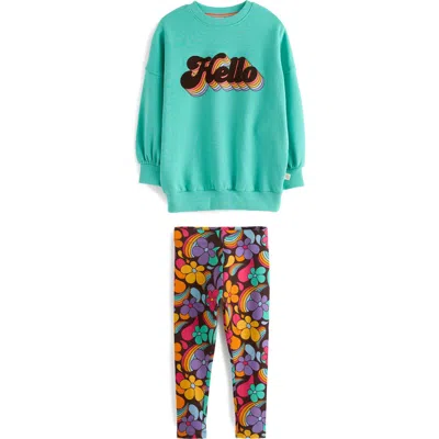 Little Bird Kids' Hello Graphic Print Sweatshirt & Leggings Set In Blue