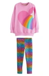 Little Bird Kids' Rainbow Heart Cotton Graphic Sweatshirt & Leggings Set In Pink