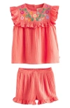 Little Bird Kids' Ruffle Floral Embroidery Top & Shorts Set In Pink