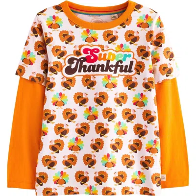 Little Bird Kids' Super Thankful Long Sleeve Graphic T-shirt In White/brown