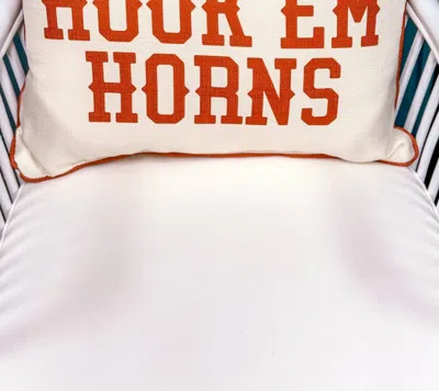 Little Birdie Hook Em Horns Pillow In White/red