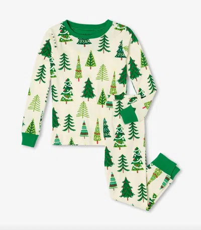 Little Blue House Kid's Christmas Tees Glow In The Dark Pajama Set In Green