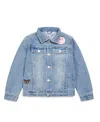 Little Chicken Girls' Jeweled Patched Denim Jacket, Little Kid, Big Kid In Medium Blue