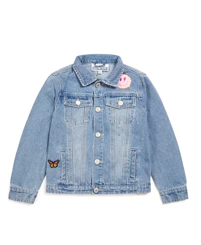 LITTLE CHICKEN GIRLS' JEWELED PATCHED DENIM JACKET, LITTLE KID, BIG KID