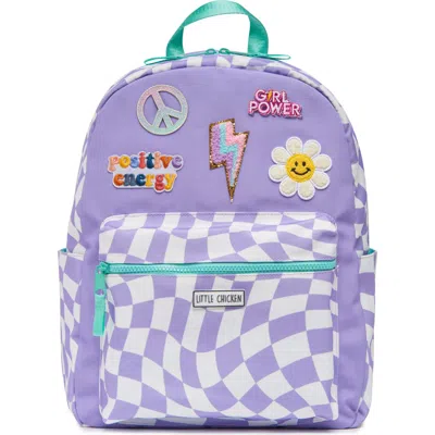 Little Chicken Kids Patched Backpack In Purple Checker