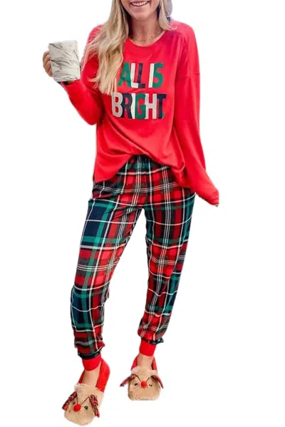 Little Daisy Closet All Is Bright Holiday Pajama Set In Red/plaid In Multi