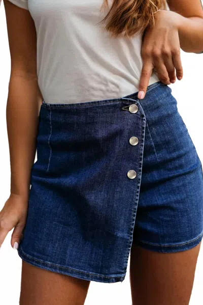 Little Daisy Closet Asymmetric Wrapped Buttoned Denim Shorts In Blue