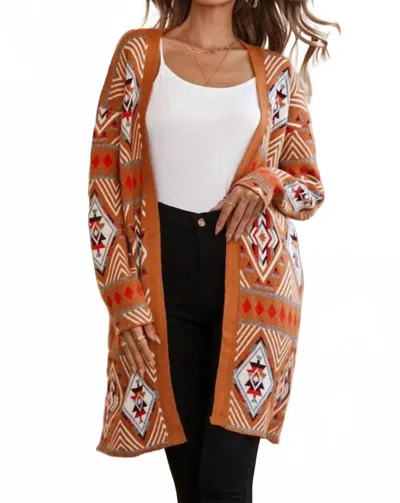 Little Daisy Closet Aztec Geometric Knit Open Front Cardigan In Brown In Multi