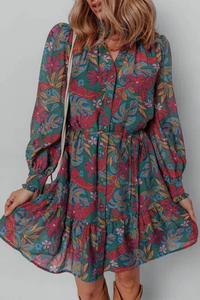 Little Daisy Closet Botanic Bloom Shirt Dress In Green Multi