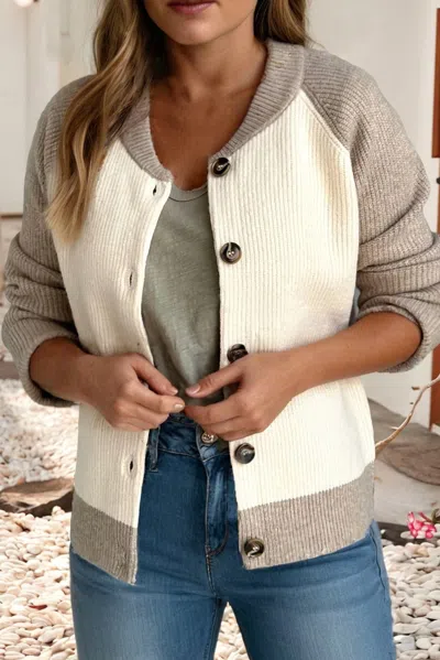Little Daisy Closet Casual Cardigan Sweater In Cream And Beige In Multi