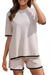 Little Daisy Closet Chic Harmony Contrast Trim Tee & Shorts Set In Beige In White