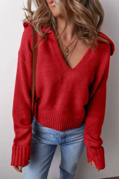 Little Daisy Closet Collared V Neck Sweater In Red