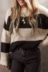 Little Daisy Closet Colorblock Pullover Loose Sweater In Black And White Stripe