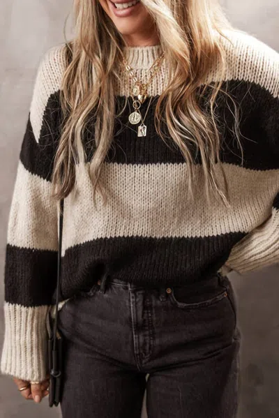 Little Daisy Closet Colorblock Pullover Loose Sweater In Black And White Stripe