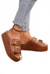 Little Daisy Closet Dual Buckle Studded Platform Sandal In Brown In Brown