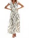 Little Daisy Closet Ethereal Flow V-neck Ruffle Maxi Dress In Abstract Vein Print In White